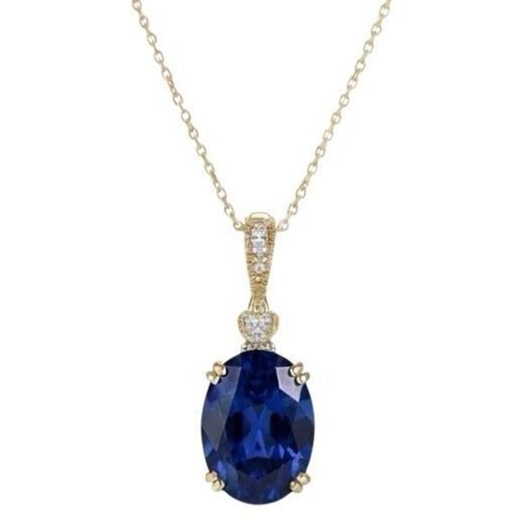 No Brand Jewelry - Oval Tanzanite 18mm x 13.5mm Pendant Necklace Gold Vermeil 18” Vintage Style